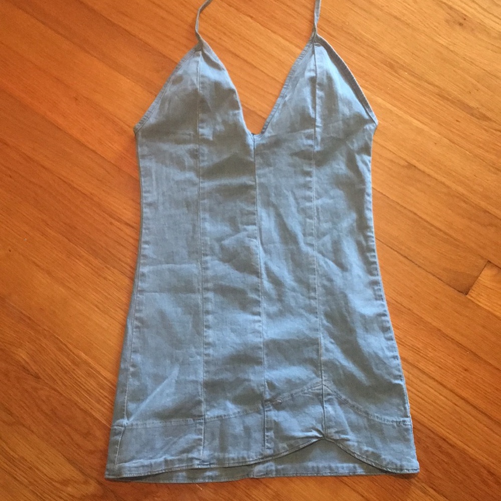 Fashionova denim halter top XS zip up back stretch - Picture 1 of 5